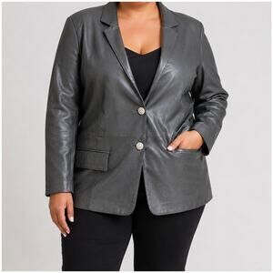 Vintage‎ Mark Zunino Soft Gray Leather Blazer Jacket Rhinestone 1X 1990s